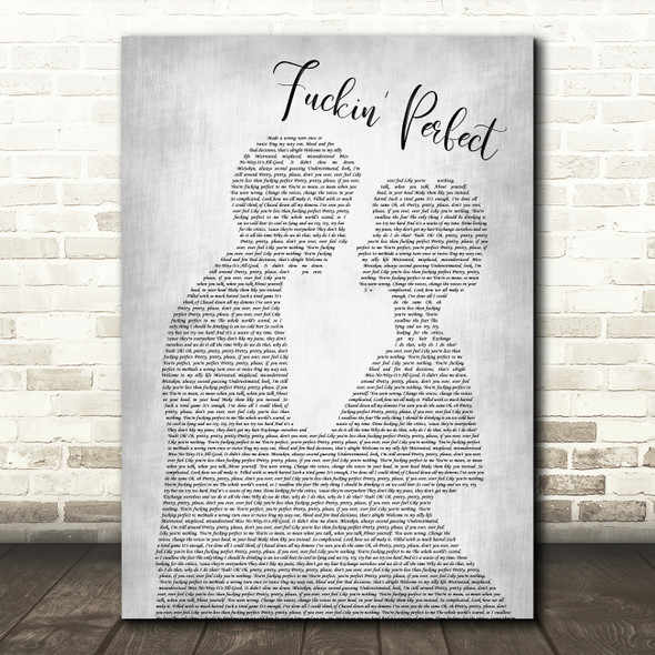 Pink Fuckin' Perfect Man Lady Bride Groom Wedding Grey Song Lyric Quote Print