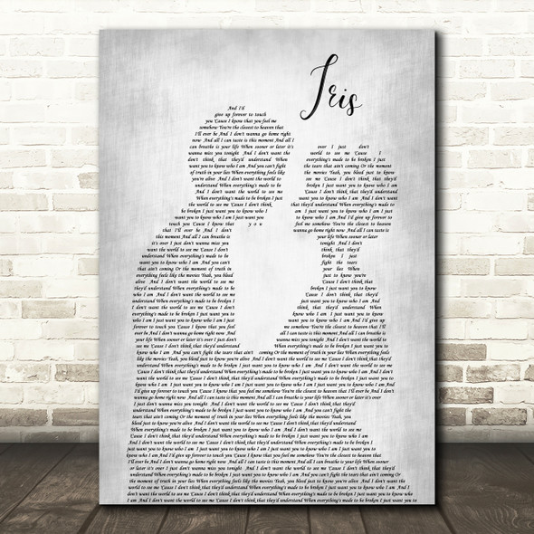 Goo Goo Dolls Iris Man Lady Bride Groom Wedding Grey Song Lyric Quote Print