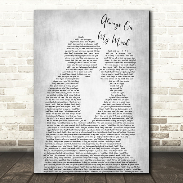 Elvis Presley Always On My Mind Grey Song Man Lady Bride Groom Wedding Print