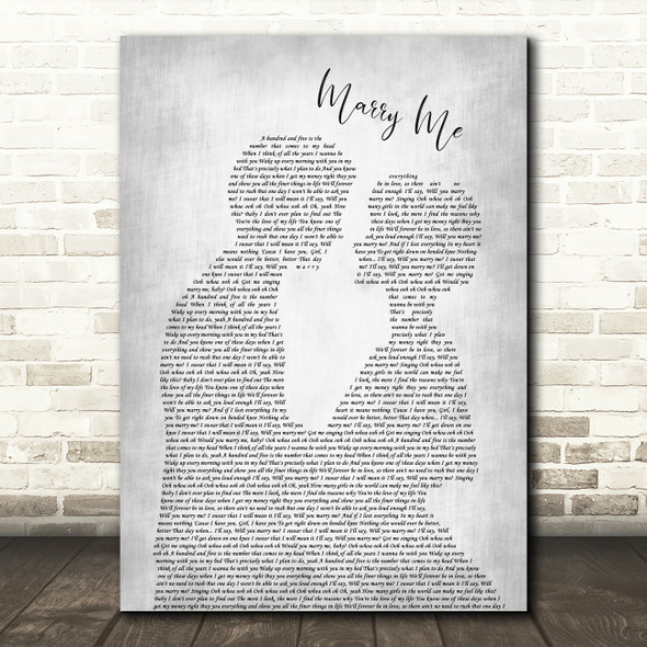 Jason Derulo Marry Me Man Lady Bride Groom Wedding Grey Song Lyric Print