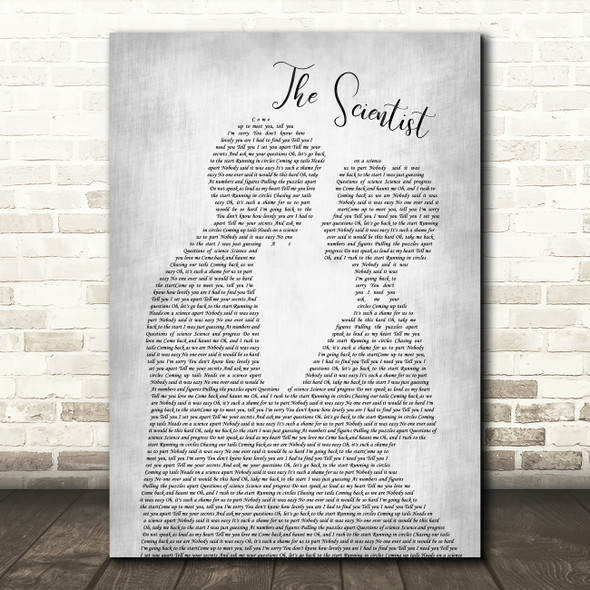 Coldplay The Scientist Grey Song Lyric Man Lady Bride Groom Wedding Print