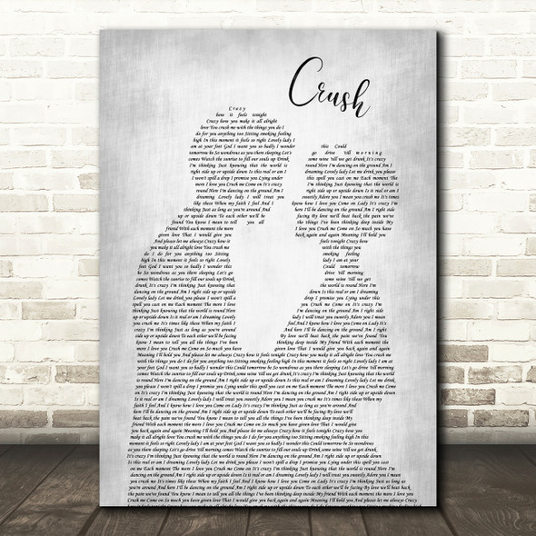 Dave Matthews Band Crush Grey Song Lyric Man Lady Bride Groom Wedding Print
