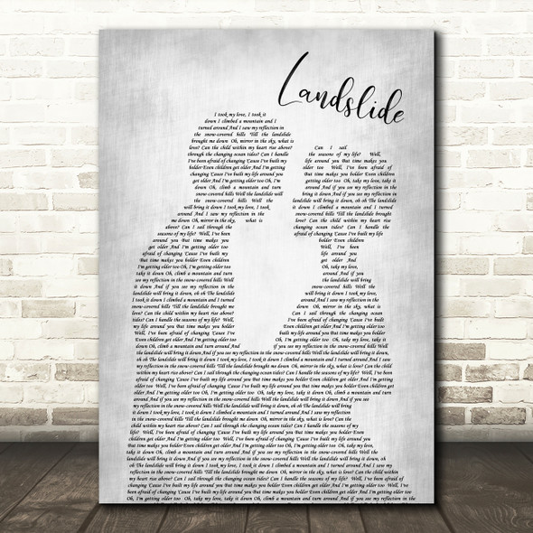 Fleetwood Mac Landslide Grey Song Lyric Man Lady Bride Groom Wedding Print