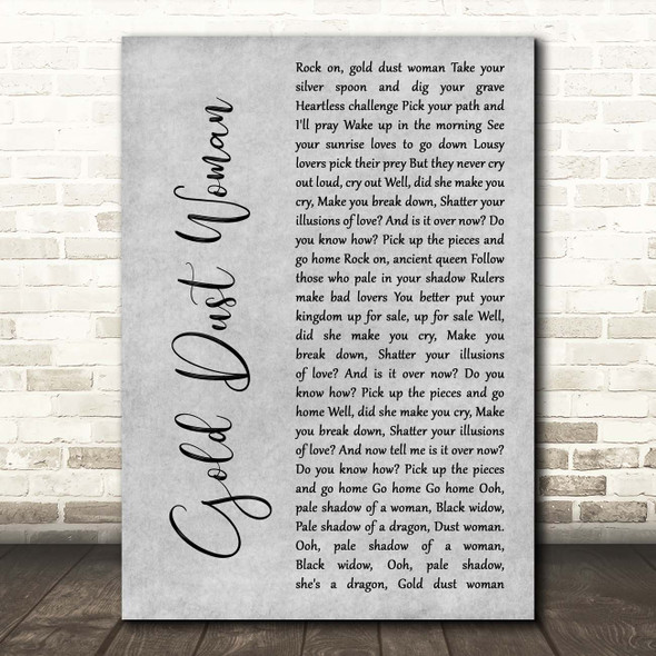 Fleetwood Mac Gold Dust Woman Grey Rustic Script Song Lyric Print