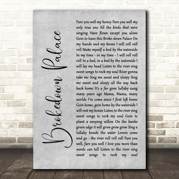 Grateful Dead Brokedown Palace Grey Rustic Script Song Lyric Print