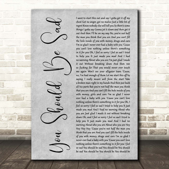 Halsey You Should Be Sad Grey Rustic Script Song Lyric Print