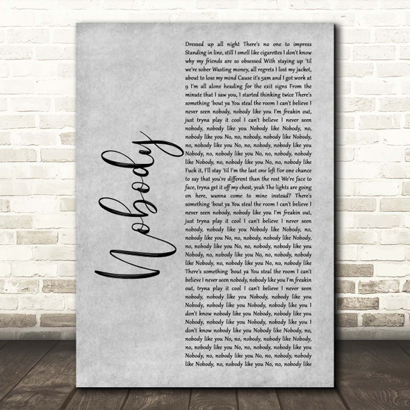 Martin Jensen & James Arthur Nobody Grey Rustic Script Song Lyric Print
