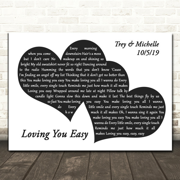 Zac Brown Band Loving You Easy Landscape Black & White Two Hearts Song Lyric Music Art Print