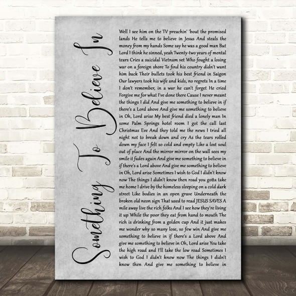 Poison Something To Believe In Grey Rustic Script Song Lyric Print