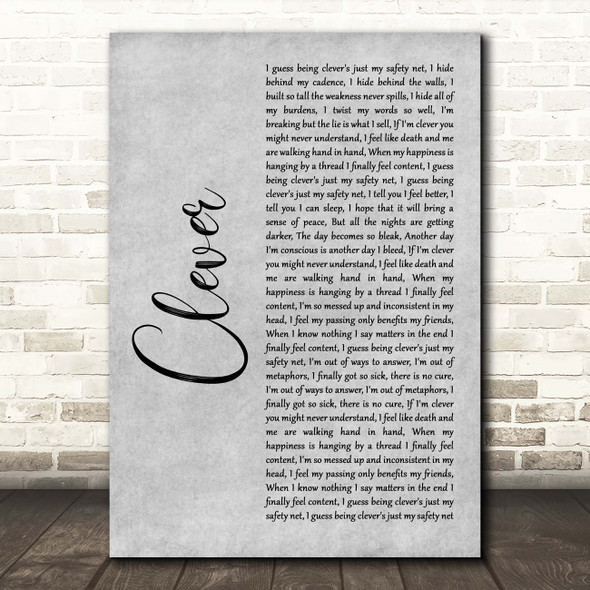Beartooth Clever Grey Rustic Script Song Lyric Print