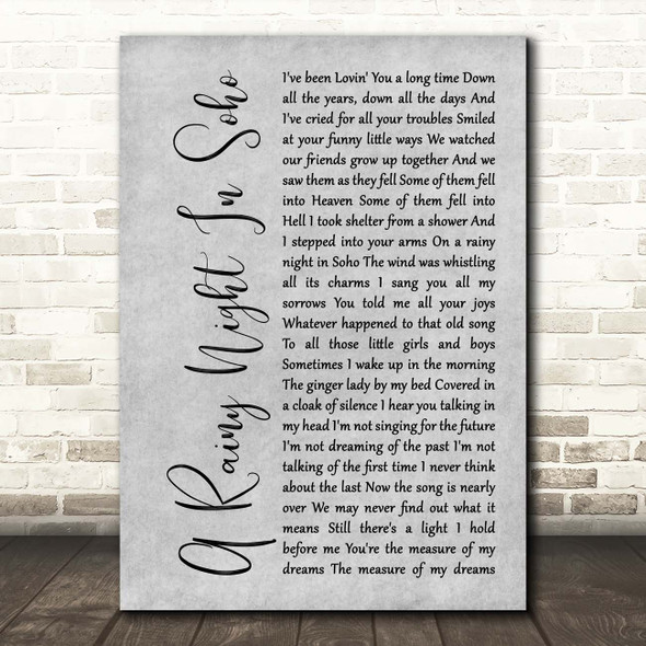 The Pogues A Rainy Night In Soho Grey Rustic Script Song Lyric Print