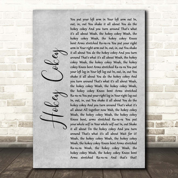 Black Lace Hokey Cokey Grey Rustic Script Song Lyric Print