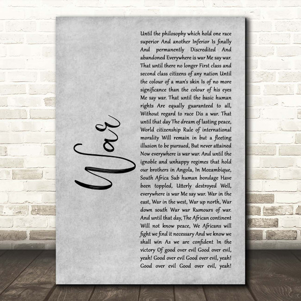 Bob Marley War Grey Rustic Script Song Lyric Print