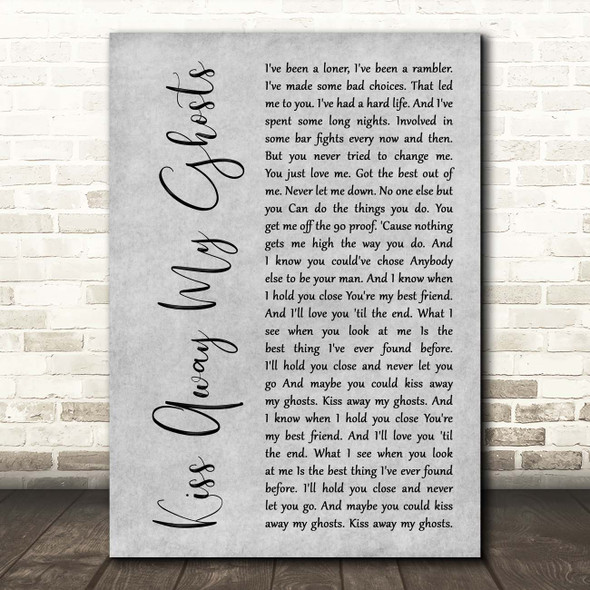 Creed Fisher Kiss Away My Ghosts Grey Rustic Script Song Lyric Print