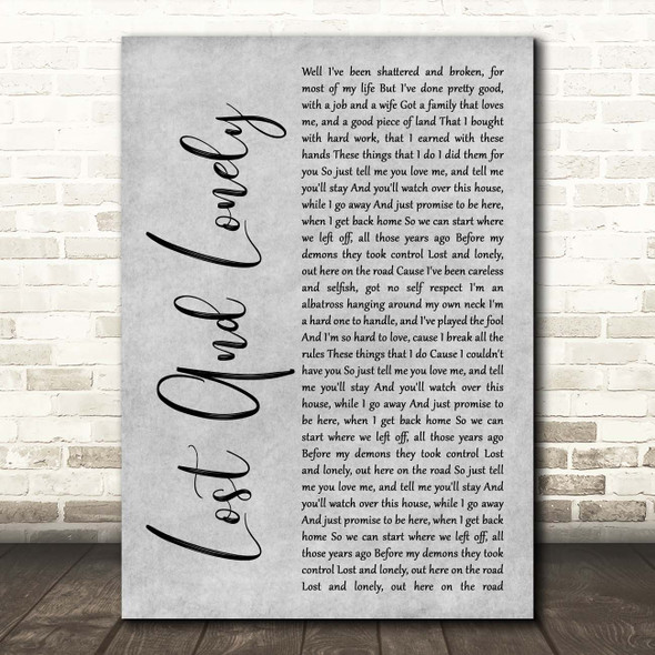 Aaron Lewis Lost And Lonely Grey Rustic Script Song Lyric Print