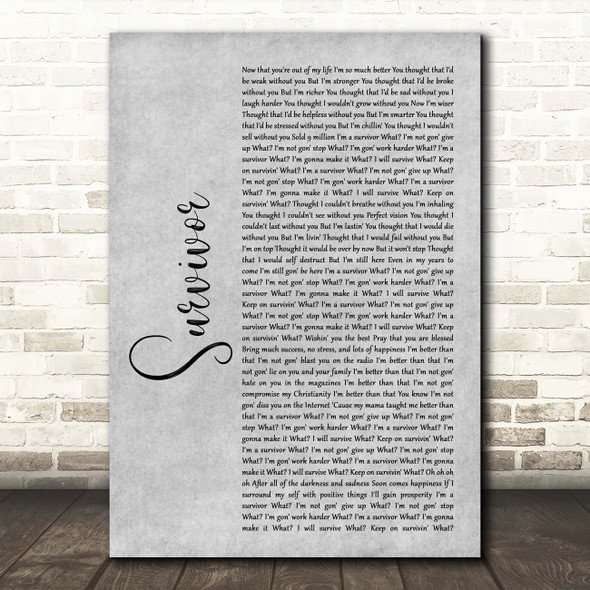 Destiny's Child Survivor Grey Rustic Script Song Lyric Print
