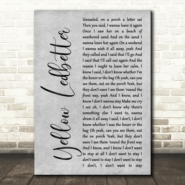 Pearl Jam Yellow Ledbetter Grey Rustic Script Song Lyric Wall Art Print