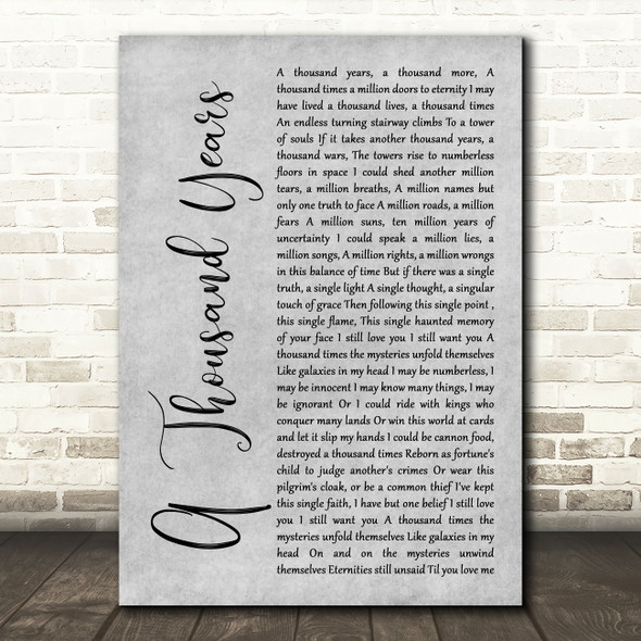 Sting A Thousand Years Grey Rustic Script Song Lyric Wall Art Print