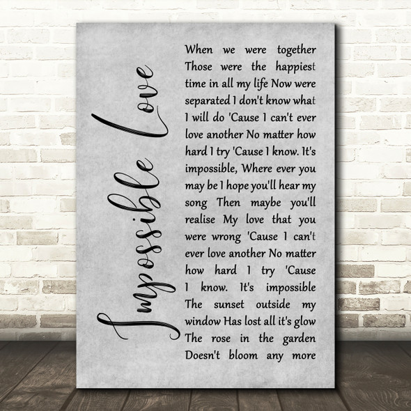 UB40 Impossible Love Grey Rustic Script Song Lyric Wall Art Print