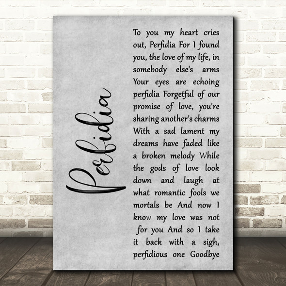 Glenn Miller Perfidia Grey Rustic Script Song Lyric Wall Art Print