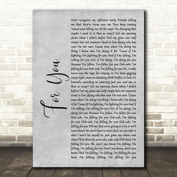 James TW For You Grey Rustic Script Song Lyric Wall Art Print