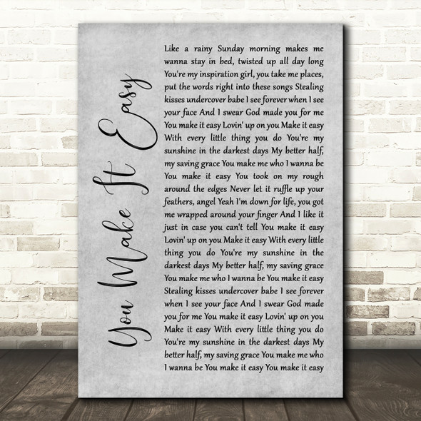 Jason Aldean You Make It Easy Grey Rustic Script Song Lyric Wall Art Print