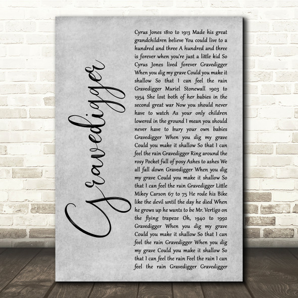 Dave Matthews Gravedigger Grey Rustic Script Song Lyric Quote Music Print