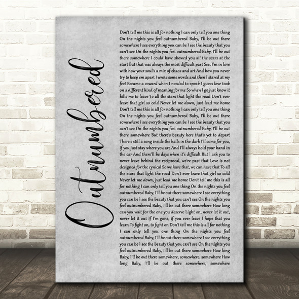 Dermot Kennedy Outnumbered Grey Rustic Script Song Lyric Quote Music Print