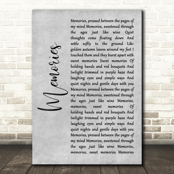 Elvis Presley Memories Grey Rustic Script Song Lyric Quote Music Print