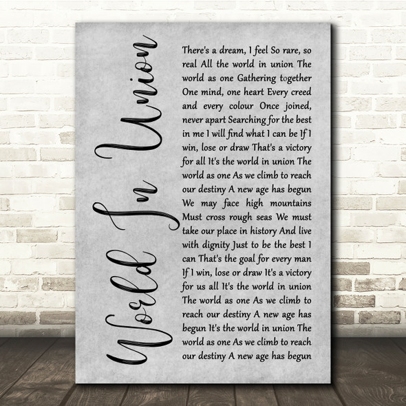 Emeli Sandé World In Union (Rugby World Cup Anthem) Grey Rustic Script Song Lyric Quote Music Print