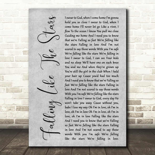 James Arthur Falling Like The Stars Grey Rustic Script Song Lyric Quote Music Print