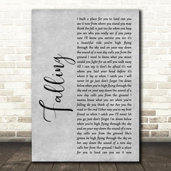 Joshua Radin Falling Grey Rustic Script Song Lyric Quote Music Print