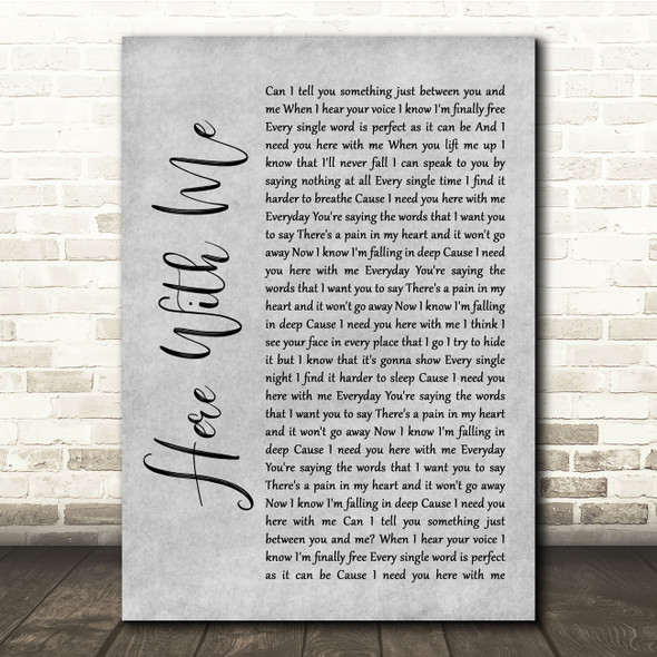 Marshmello Here With Me Grey Rustic Script Song Lyric Quote Music Print
