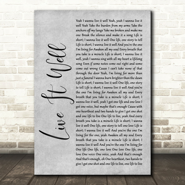 Switchfoot Live It Well Grey Rustic Script Song Lyric Quote Music Print