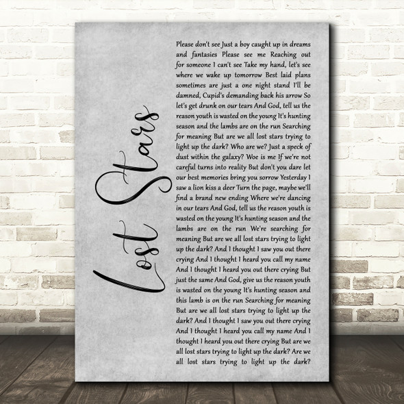 Adam Levine Lost Stars Rustic Script Grey Song Lyric Quote Print