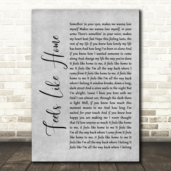 Chantal Kreviazuk Feels Like Home Rustic Script Grey Song Lyric Quote Print