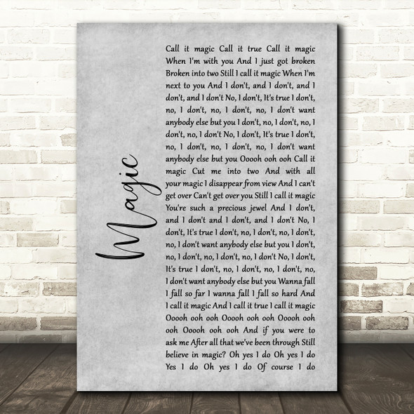 Coldplay Magic Rustic Script Grey Song Lyric Quote Print