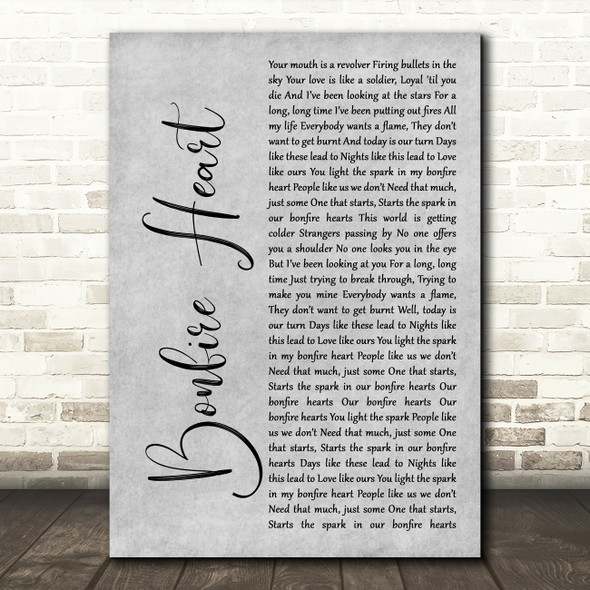 James Blunt Bonfire Heart Rustic Script Grey Song Lyric Quote Print