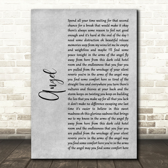 Sarah McLachlan Angel Rustic Script Grey Song Lyric Quote Print