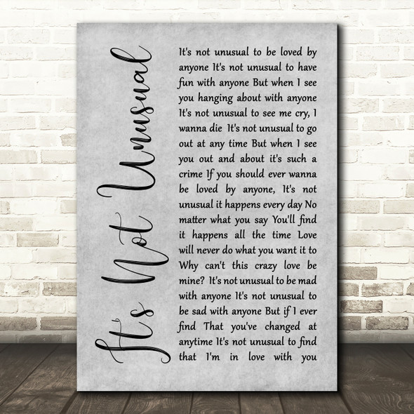 Tom Jones It's Not Unusual Rustic Script Grey Song Lyric Quote Print