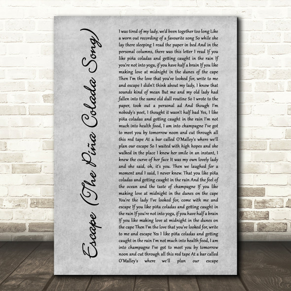 Rupert Holmes Escape (The Piña Colada Grey Song) Rustic Script Grey Song Print