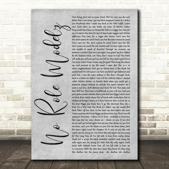 J Cole No Role Modelz Rustic Script Grey Song Lyric Quote Print