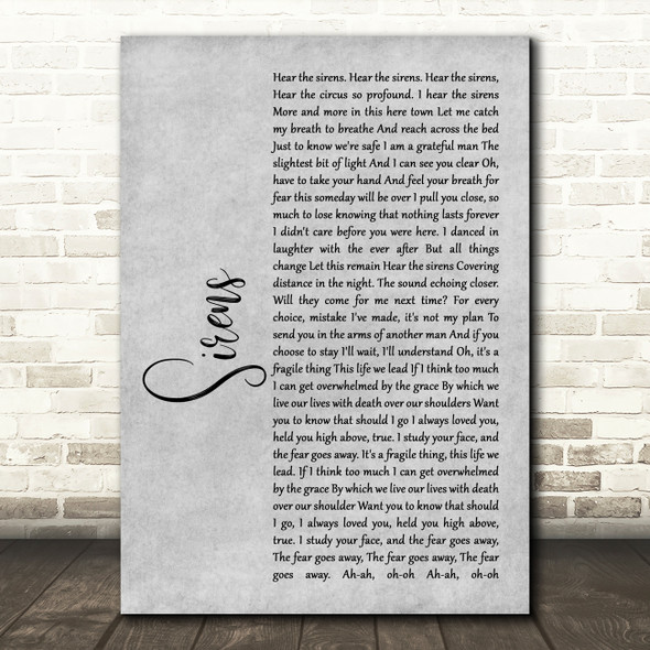 Pearl Jam Sirens Rustic Script Grey Song Lyric Quote Print