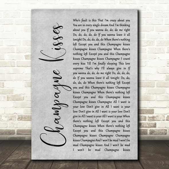 Jessie Ware Champagne Kisses Rustic Script Grey Song Lyric Print