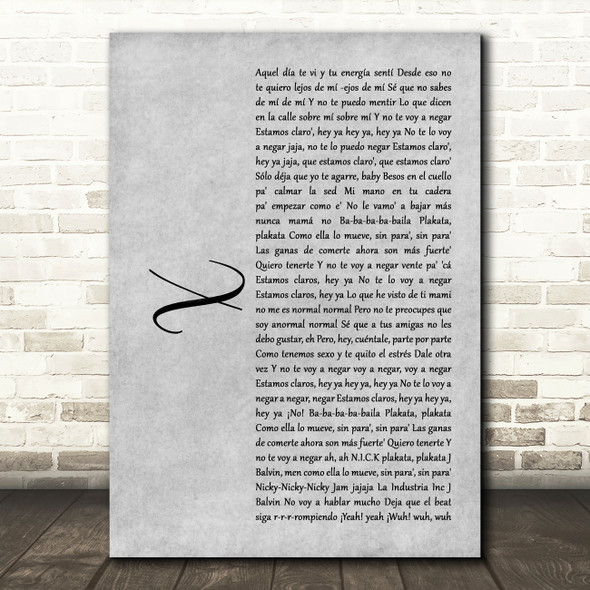 Nicky Jam x J Balvin X Rustic Script Grey Song Lyric Print