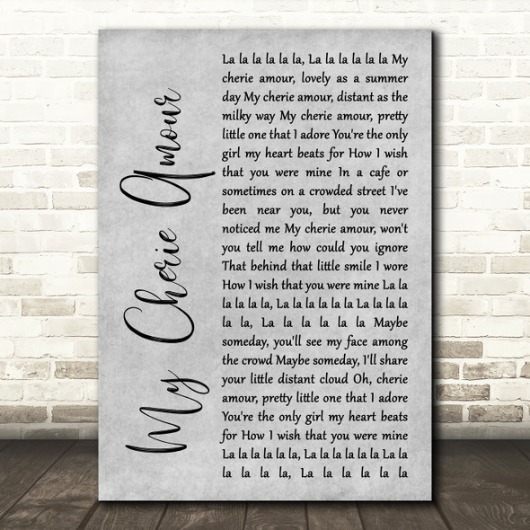 Stevie Wonder My Cherie Amour Rustic Script Grey Song Lyric Print