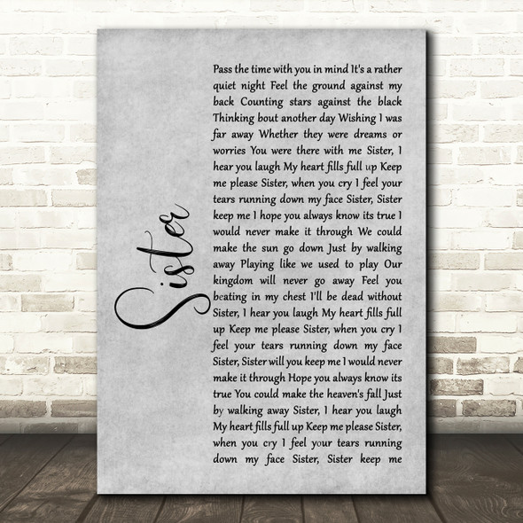 Dave Matthews Sister Rustic Script Grey Song Lyric Print