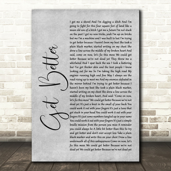 Frank Turner Get Better Rustic Script Grey Song Lyric Print