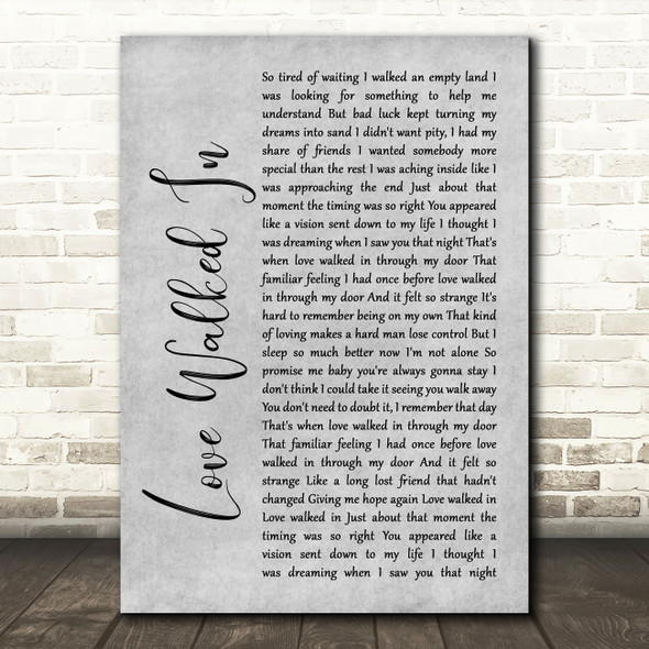 Thunder Love Walked In Rustic Script Grey Song Lyric Print