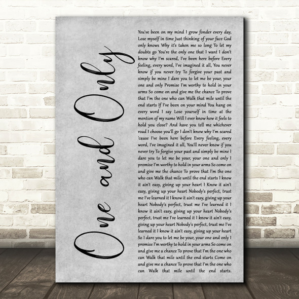 Adele One And Only Rustic Script Grey Song Lyric Quote Print